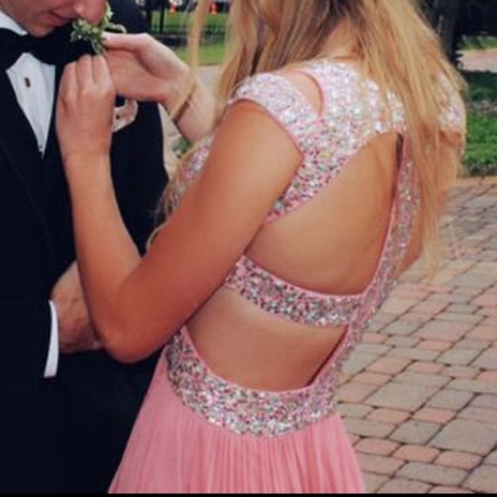 Betsy and Adam salmon-pink cut out prom dress - Picture 5 of 7
